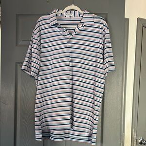 Blue and White Striped Polo Shirt Casual Style